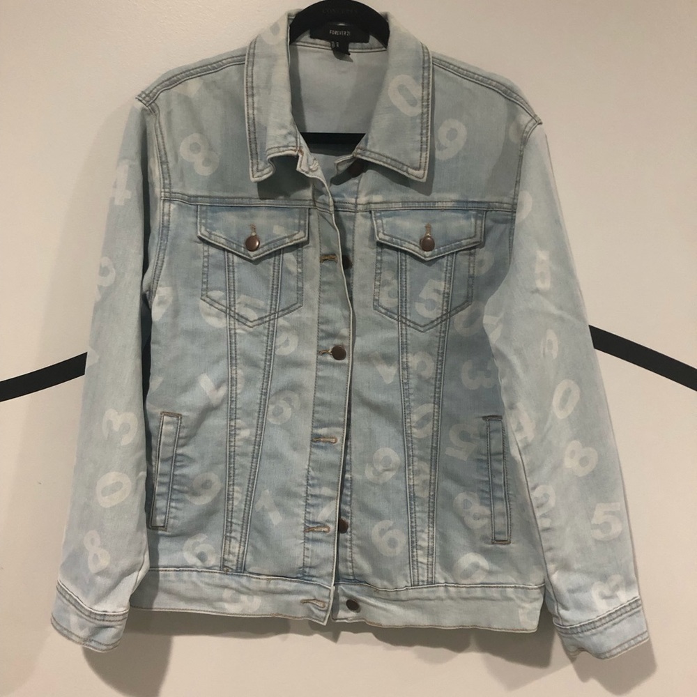 Forever 21 M Jean Jacket Numbers Print